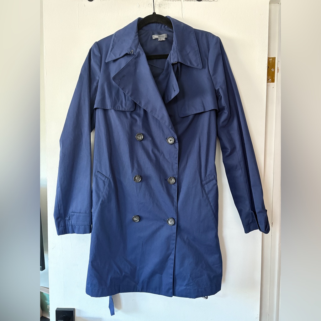 Vince Trench Coat Women’s Size Medium Blue Belted Waist